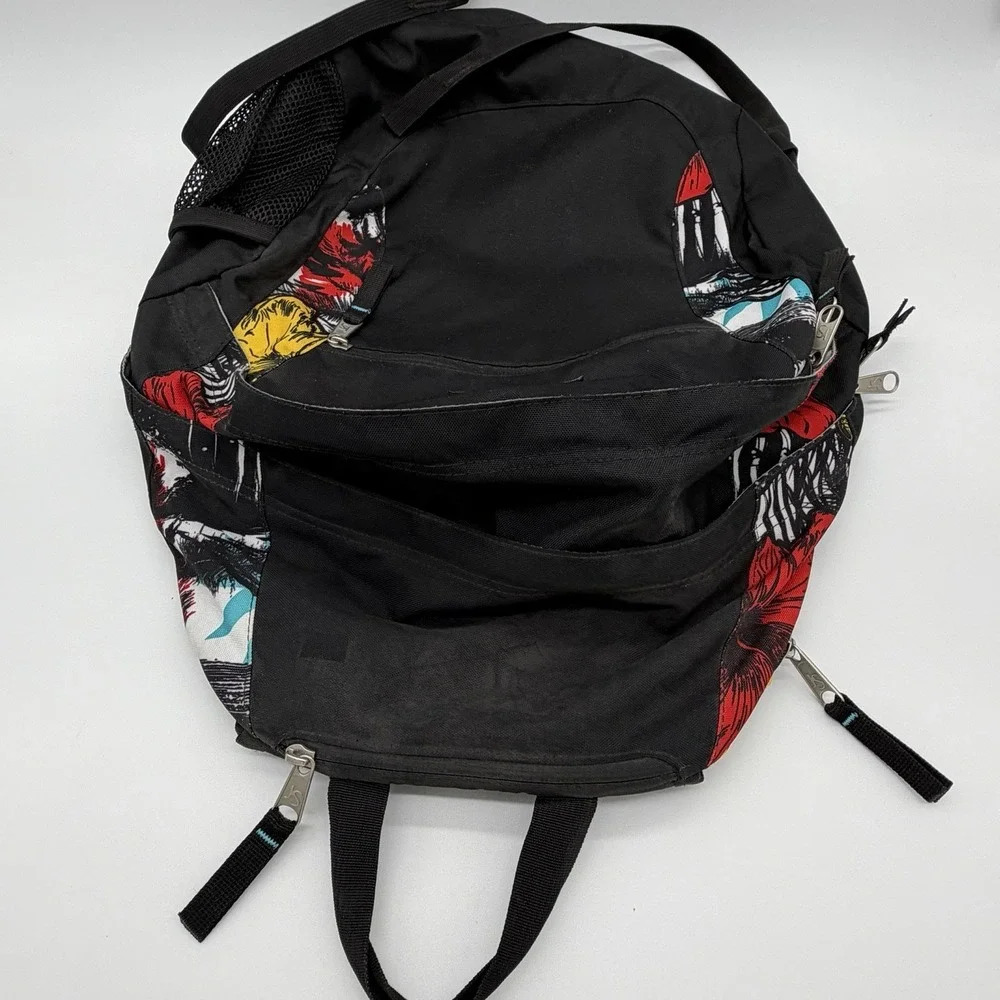 JanSport Black Multicolor Graphic Backpack School Bag Floral Red Yellow Blue
